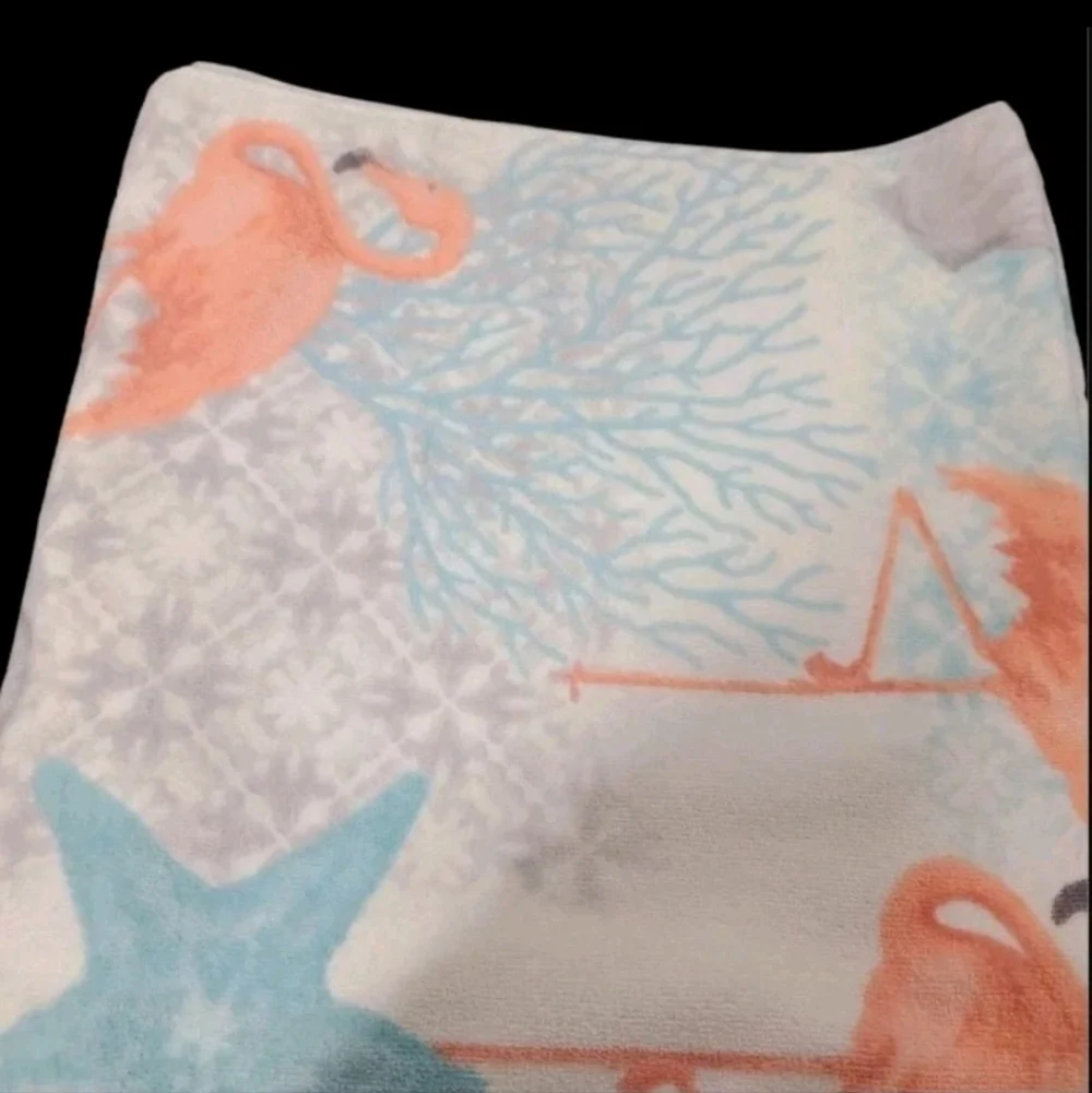 2pc Resort Tropical Pink Flamingo Starfish Seashell Velour Bath TOWEL Set New